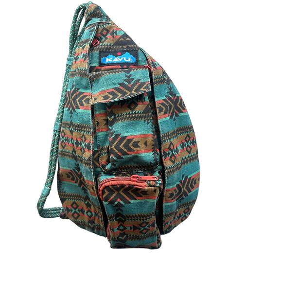 KAVU Rope Sling Bag Southwest Aztec Print Cotton Crossbody Backpack Boho - Picture 1 of 15